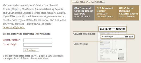 GIA网上查阅钻石证书截图